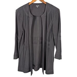 Misook Black Knit Open Front Cardigan Jacket Large Lightweight Travel Office‎